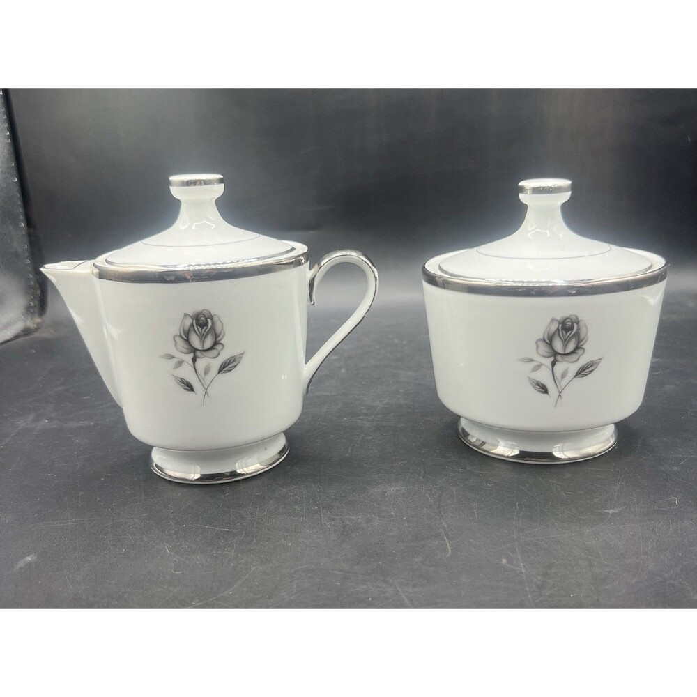 Empress China Rosemont 121 Japan Creamer & Covered Sugar Bowl Platinum Trim